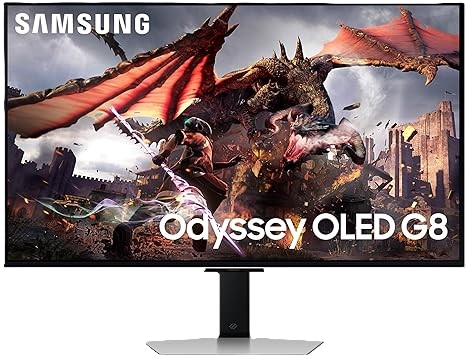  SAMSUNG 32-Inch Odyssey OLED G8 (G80SD) Series 4K UHD Smart Gaming Monitor, 240Hz 0.03ms, G-Sync Compatible, Glare-Free Display, Gaming Hub, Sleek Metal Design, 3 Year Warranty, LS32DG802SNXZA, 2024 