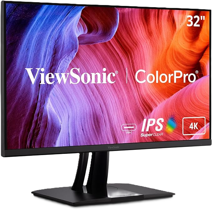  ViewSonic VP3256-4K 32 Inch 4K UHD IPS Ergonomic Monitor with Ultra-Thin Bezels, Color Accuracy, Pantone Validated, 60W USB C 