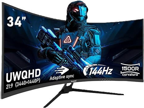  34 Inch Ultrawide Curved 144Hz Gaming Computer Monitor 1500R PC Screen 21:9 UWQHD (3440x1440),Adaptive Sync,178&deg; Viewing Angle,HDMI、Display Port,Compatible with Wall mounting - Black 