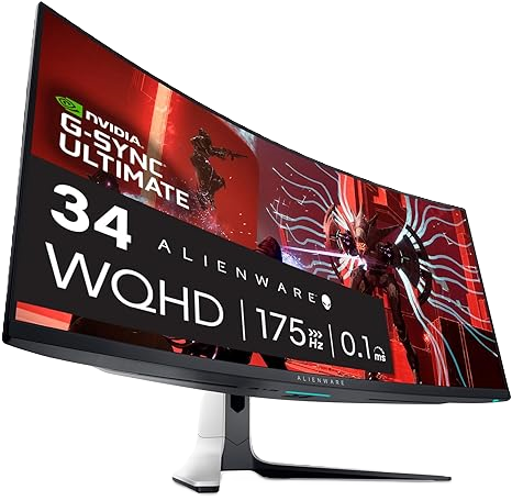  Alienware AW3423DW Curved Gaming Monitor 34.18 inch Quantom Dot-OLED 1800R Display, 3440x1440 Pixels at 175Hz, True 0.1ms Gray-to-Gray, 1M:1 Contrast Ratio, 1.07 Billions Colors - Lunar Light 